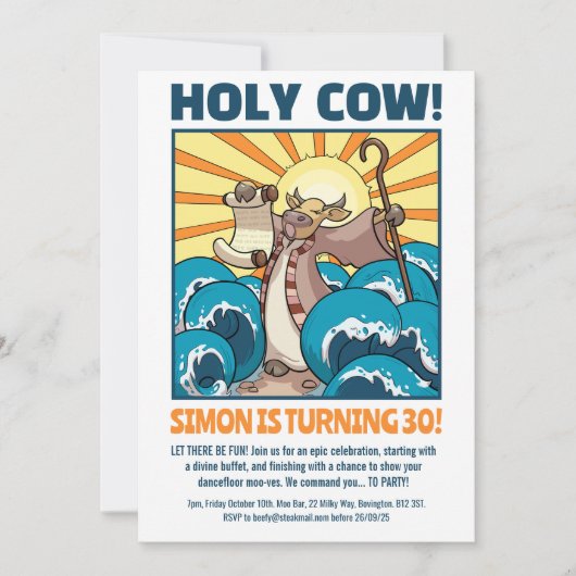 Funny Cow Holy Cow! Big Birthday Party Cartoon Kaart (Voorkant)