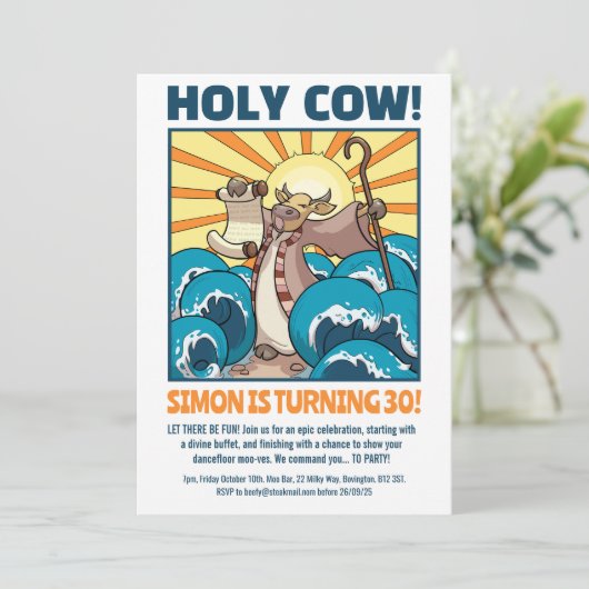 Funny Cow Holy Cow! Big Birthday Party Cartoon Kaart (Staand voorkant)