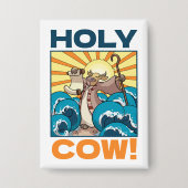 Funny Cow Holy Cow! Visual Pun Animal Cartoon Button (Voorkant)