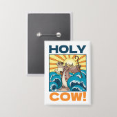 Funny Cow Holy Cow! Visual Pun Animal Cartoon Button (Voorkant / Achterkant)