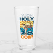 Funny Cow Holy Cow! Visual Pun Animal Cartoon Glas (Voorkant)