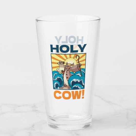 Funny Cow Holy Cow! Visual Pun Animal Cartoon Glas (Voorkant)