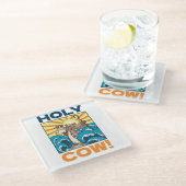 Funny Cow Holy Cow! Visual Pun Animal Cartoon Glazen Onderzetter (Schuin)