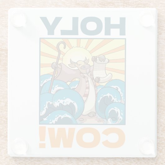 Funny Cow Holy Cow! Visual Pun Animal Cartoon Glazen Onderzetter (Achterkant)