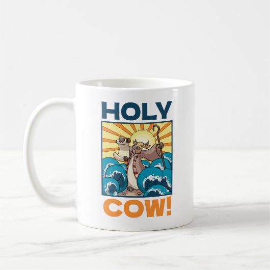 Funny Cow Holy Cow! Visual Pun Animal Cartoon Koffiemok (Links)