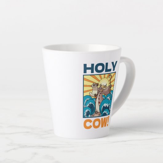 Funny Cow Holy Cow! Visual Pun Animal Cartoon Latte Mok (Rechterhoek)