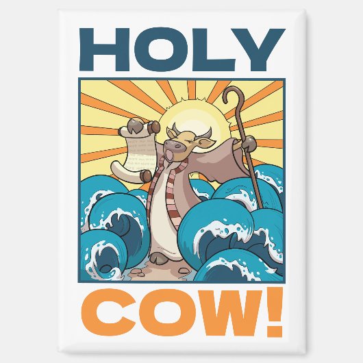 Funny Cow Holy Cow! Visual Pun Animal Cartoon Magneet (Voorkant)