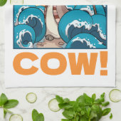 Funny Cow Holy Cow! Visual Pun Animal Cartoon Theedoek (Gevouwen)