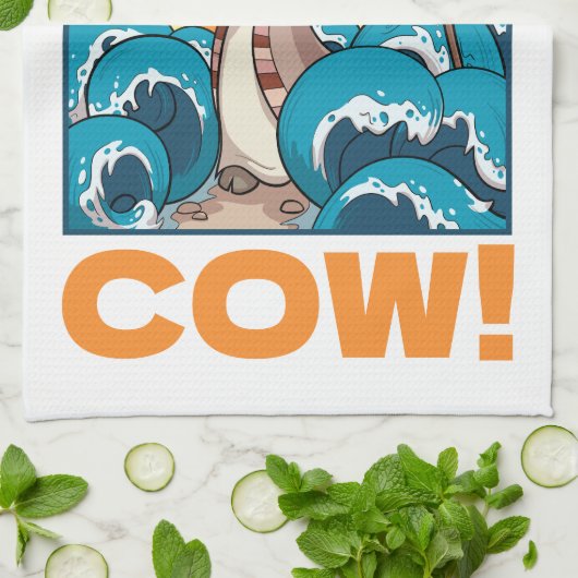 Funny Cow Holy Cow! Visual Pun Animal Cartoon Theedoek (Gevouwen)
