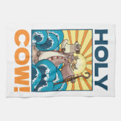 Funny Cow Holy Cow! Visual Pun Animal Cartoon Theedoek (Horizontaal)