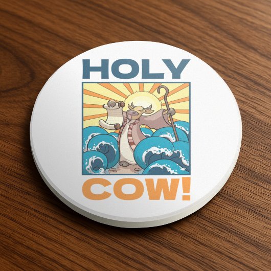 Funny Cow Holy Cow! Visual Pun Animal Cartoon Zandsteen Onderzetter