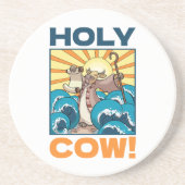 Funny Cow Holy Cow! Visual Pun Animal Cartoon Zandsteen Onderzetter (Voorkant)