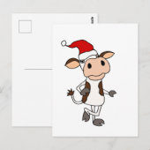 Funny Cow in Santa Hat-kerstCartoon Briefkaart (Voorkant / Achterkant)
