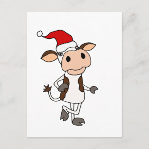 Funny Cow in Santa Hat-kerstCartoon Briefkaart