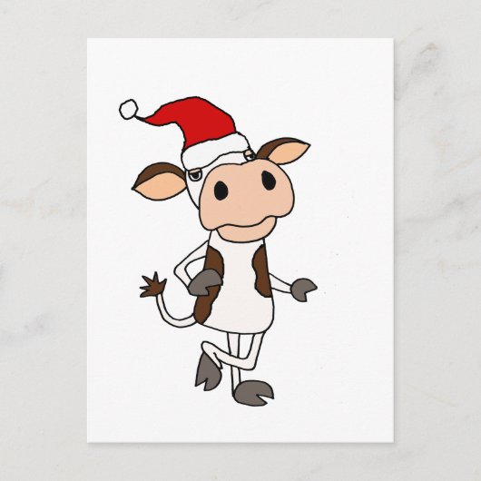 Funny Cow in Santa Hat-kerstCartoon Briefkaart (Voorkant)