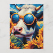 Funny Cow in Sunglasses in a Sunflower Field Briefkaart (Voorkant)