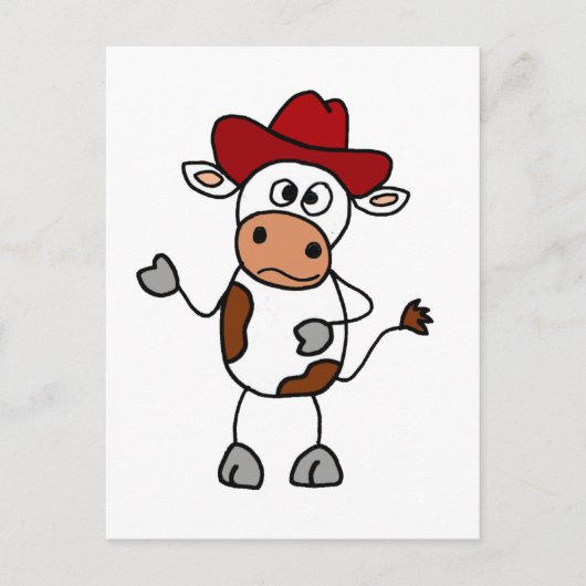 Funny Cow met rood cowboy Pet Briefkaart (Voorkant)