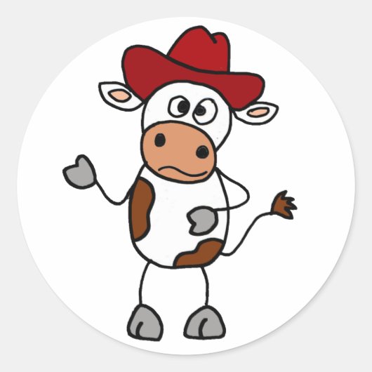 Funny Cow met rood cowboy Pet Ronde Sticker (Voorkant)