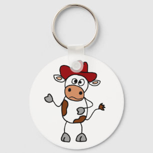 Funny Cow met rood cowboy Pet Sleutelhanger