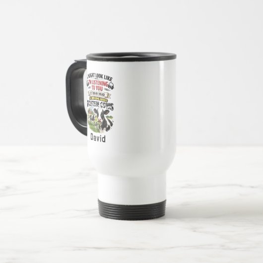 Funny Cow Mug – Thinking About Holstein Cows Reisbeker (Voorkant links)