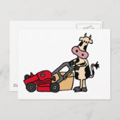 Funny Cow Pushing Red Lawn Mower Cartoon Briefkaart (Voorkant / Achterkant)