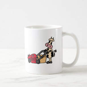 Funny Cow Pushing Red Lawn Mower Cartoon Koffiemok