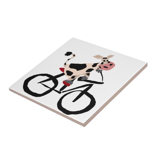 Funny Cow Riding Bicycle Art Tegeltje (Zijkant)