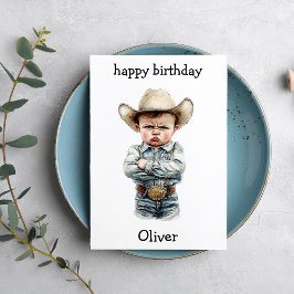Funny Cowboy Baby Birthday Card Kaart