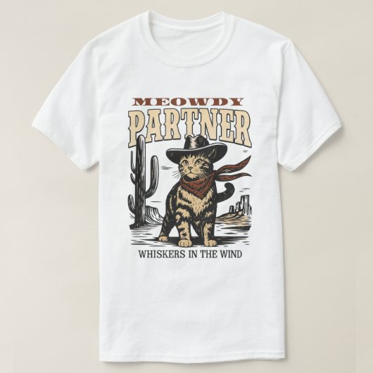 Funny Cowboy Cat – Meowdy Partner Western Cat T-shirt (Design voorkant)