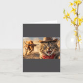 Funny Cowboy Cat Selfie With Charging Bull Western Kaart (Gele Bloem)