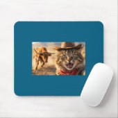 Funny Cowboy Cat Selfie With Charging Bull Western Muismat (Met muis)
