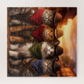 Funny Cowboy Cats Puzzle | Cute Western Cat Art Legpuzzel (Horizontaal)