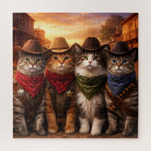 Funny Cowboy Cats Puzzle | Cute Western Cat Art Legpuzzel (Verticaal)