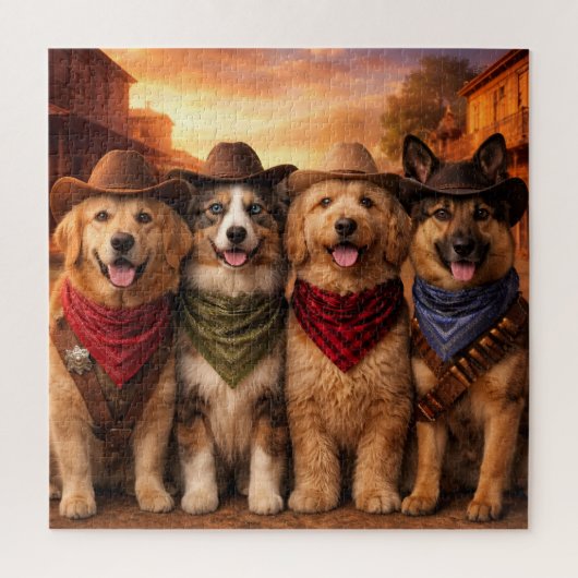 Funny Cowboy Dogs Puzzle | Wild West Dog Art Legpuzzel (Verticaal)