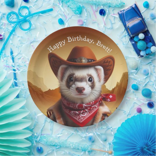 Funny Cowboy Ferret Westerne Stijl Verjaardag Papieren Bordje (Feest)