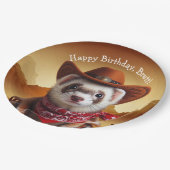Funny Cowboy Ferret Westerne Stijl Verjaardag Papieren Bordje (Gekanteld)