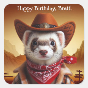 Funny Cowboy Ferret Westerne Stijl Verjaardag Vierkante Sticker