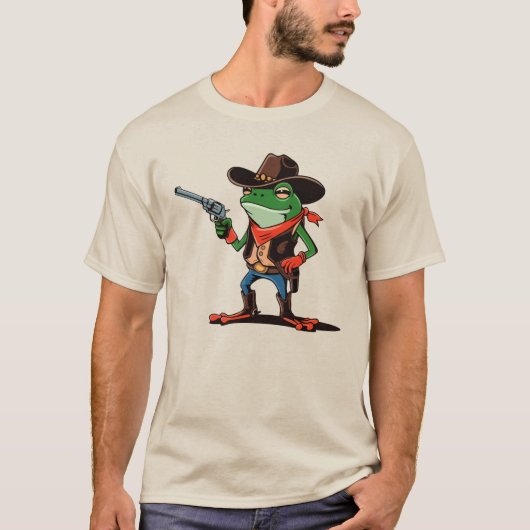Funny Cowboy Frog Cartoon T-Shirt (Voorkant)