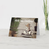 Funny Cowboy Pet Cat op een Vacuum Birthday Kaart (Voorkant)