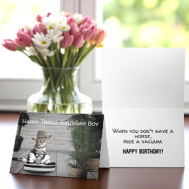 Funny Cowboy Pet Cat op een Vacuum Birthday Kaart