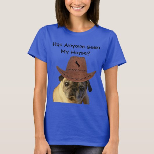 Funny Cowboy Pug Dog T-shirt (Voorkant)