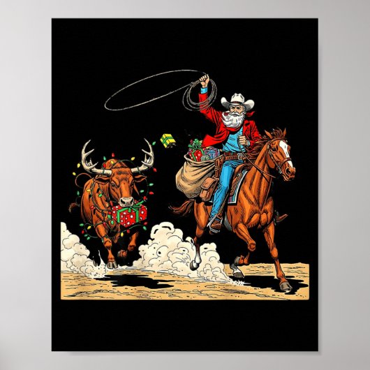 Funny Cowboy Santa Christmas Holiday Western Style Poster (Voorkant)