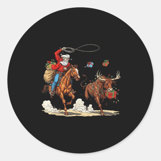 Funny Cowboy Santa Christmas Holiday Western Style Ronde Sticker (Voorkant)