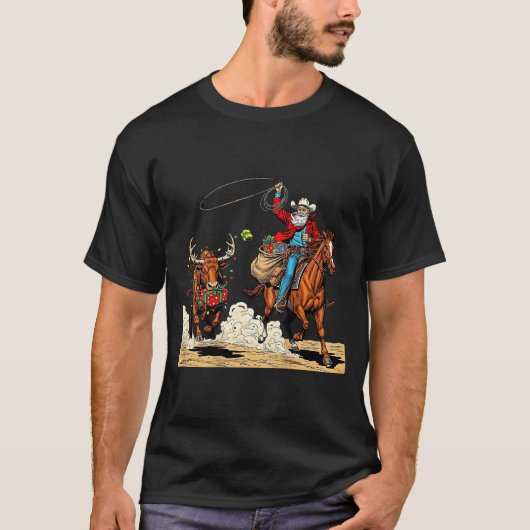 Funny Cowboy Santa Christmas Holiday Western Style T-shirt (Voorkant)
