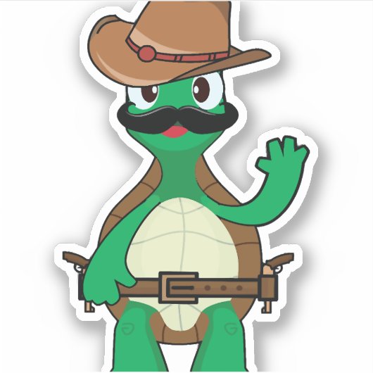 Funny cowboy turtle sherrif sticker (Voorkant)