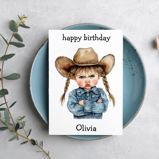 Funny Cowgirl Baby Birthday Card Kaart