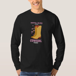 Funny Cowgirl Boots Bling Cute Flower Country T-shirt