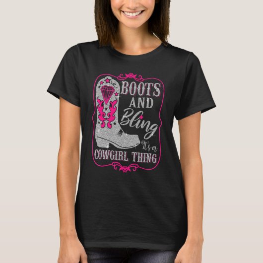 Funny Cowgirl Boots Bling Westerne vrouwen T-shirt (Voorkant)