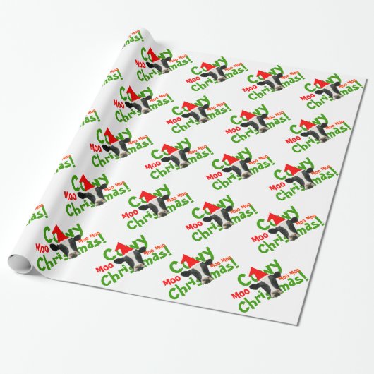 Funny Cowy Kerstkerstman Pattern Cadeaupapier (Uitgerold)