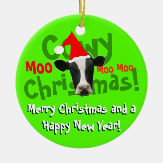 Funny Cowy-kerstkerstmankoe Keramisch Ornament (Voorkant)